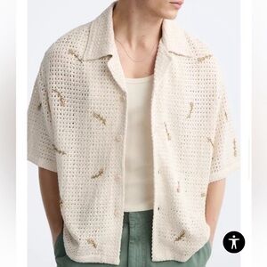 Zara Beige Crochet Men’s top w/ beaded flowers